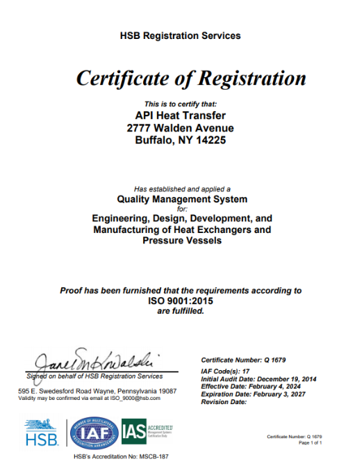 Buffalo, NY ISO Certificate